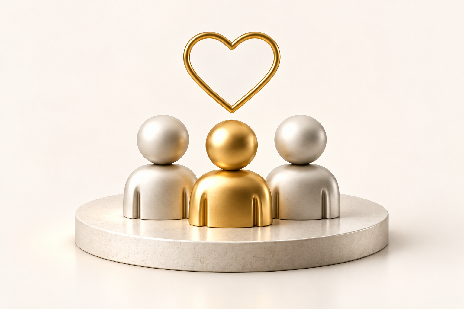 Golden Heart Icon with Silver Figures.