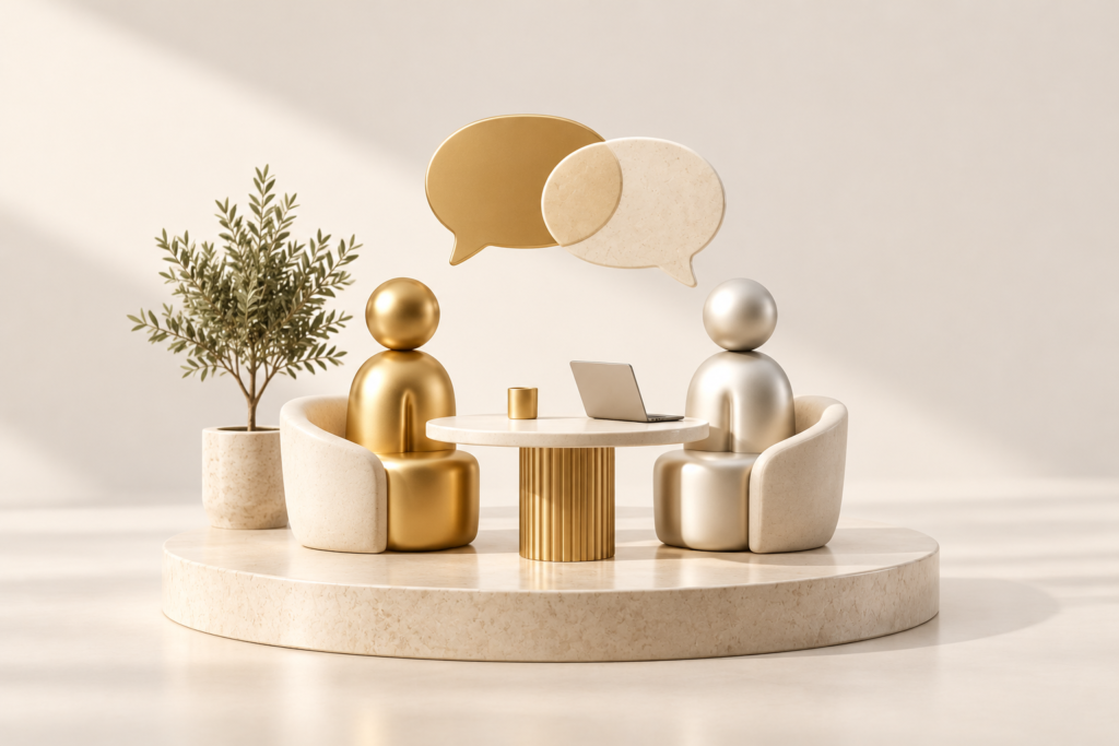 Minimalist Collaborative Conversation Scene.